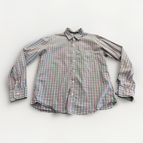 J. Crew Light Weight Shirt Mens Red Blue Green Plaid Button Up Slim Fit Size XL - Picture 1 of 9